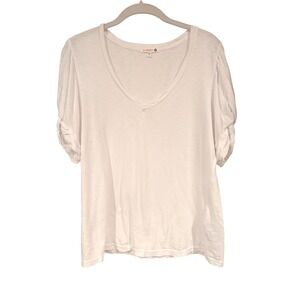 Sundry White V-Neck Tee Ruched Short Sleeve Casual Top Small Basic